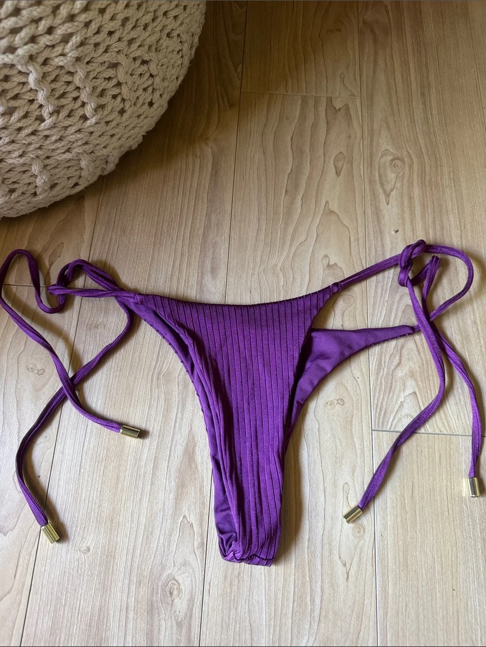 Monday Swimwear Purple Ribbed Tie-Side Bikini Bottom